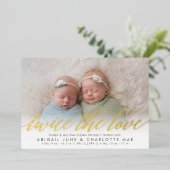 2回の愛フォイル双子の誕生の発表 箔招待状 (立ち正面)