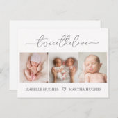 2回の愛、双子のベビー誕生の発表カード ポストカード (正面/裏面)