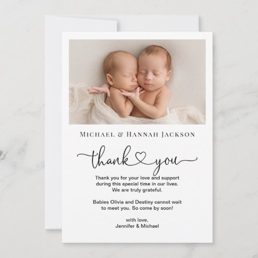 2回の祝福されたフォト誕生フラットアナウンスメントカード 案内状 (裏面)