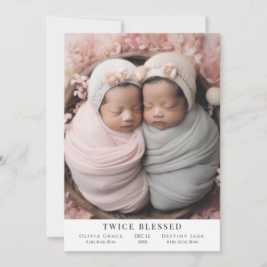 2回の祝福されたフォト誕生フラットアナウンスメントカード 案内状 (正面)