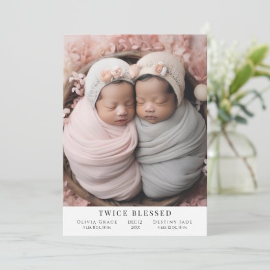 2回の祝福されたフォト誕生フラットアナウンスメントカード 案内状 (スタンド正面)