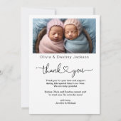 2回の祝福されたフォト誕生フラットアナウンスメントカード 案内状 (裏面)