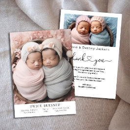 2回の祝福されたフォト誕生フラットアナウンスメントカード 案内状