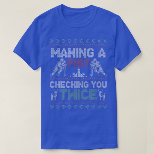 2回の醜いクリスマスパを拳でチェックする Tシャツ (デザイン正面)