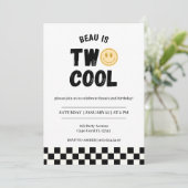 2回クール誕生日パーティの招待状レトロ少年 招待状 (スタンド正面)