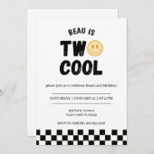 2回クール誕生日パーティの招待状レトロ少年 招待状 (正面/裏面)