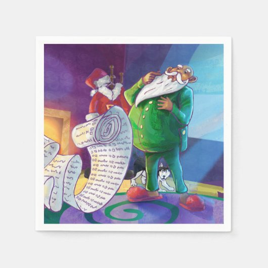 2回サンタでチェック スタンダードカクテルナプキン (正面)