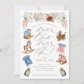 2回ツイン女の子の男の子ウェスタン赤ちゃんシャワー 招待状 (正面)