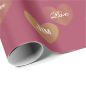 2回パーソナライズされたゴールデンハート、ブルゴーニュ ラッピングペーパー (ロールコーナー)