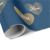 2回パーソナライズされたゴールデンハート、プロシアンブルー ラッピングペーパー (ロールコーナー)