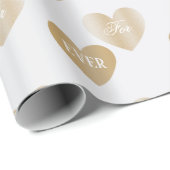 2回パーソナライズされたゴールデンハート、ホワイトシーシェル ラッピングペーパー (ロールコーナー)