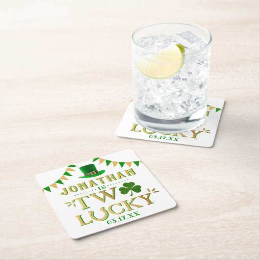 2回ラッキー聖パトリックの日2回目の誕生日 スクエアペーパーコースター (インサイチュ)