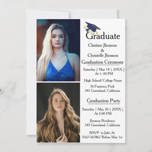 2回卒業式2写真卒業 案内状 (正面)