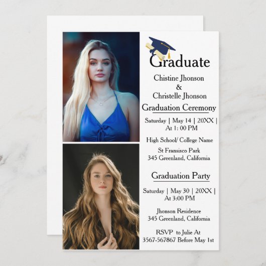 2回卒業式2写真卒業 案内状 (正面/裏面)