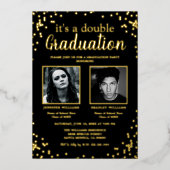 2回卒業2枚の写真 箔招待状 (正面)