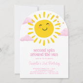 2回目ののまわりにスピンザサンピンク2回目の誕生日 招待状 (正面)