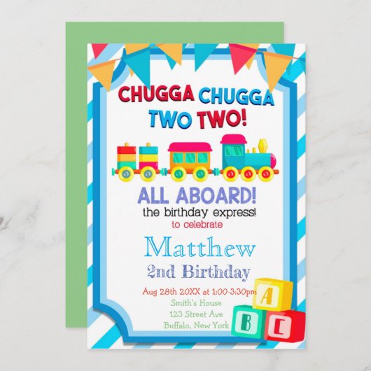 2回目のカラフル誕生日パーティの招待状のトレーニング (正面/裏面)