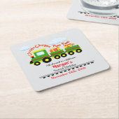 2回目の誕生日かわいいカラフルプレゼント連れ スクエアペーパーコースター (アングル)