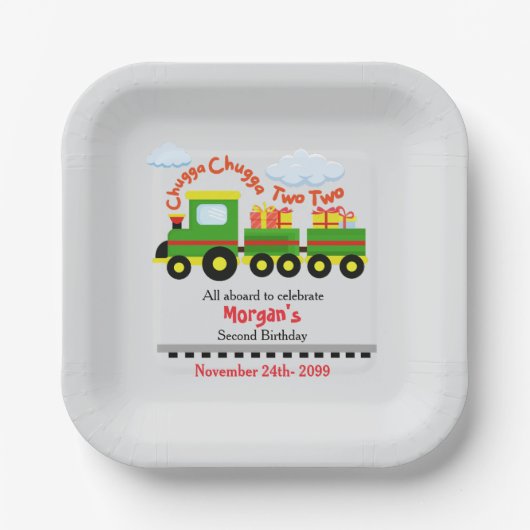 2回目の誕生日かわいいカラフルプレゼント連れ ペーパープレート (正面)