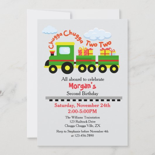 2回目の誕生日かわいいカラフルプレゼント連れ 招待状 (正面)