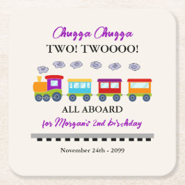 2回目の誕生日かわいいカラフル列車 スクエアペーパーコースター