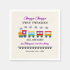 2回目の誕生日かわいいカラフル列車 スタンダードカクテルナプキン