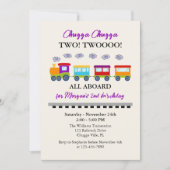 2回目の誕生日かわいいカラフル列車 招待状 (正面)