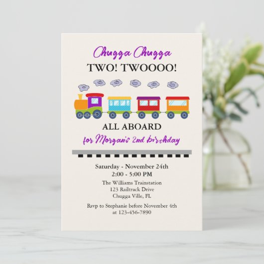 2回目の誕生日かわいいカラフル列車 招待状 (スタンド正面)