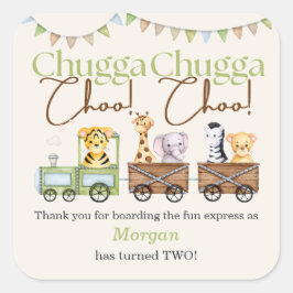 2回目の誕生日かわいいチャガ水彩動物列車 スクエアシール
