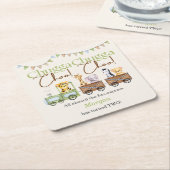 2回目の誕生日かわいいチャガ水彩動物列車 スクエアペーパーコースター (アングル)