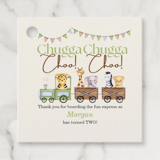 2回目の誕生日かわいいチャガ水彩動物列車 フェイバータグ (正面)