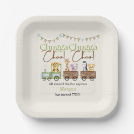 2回目の誕生日かわいいチャガ水彩動物列車 ペーパープレート