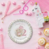 2回目の誕生日かわいいテディベアハートバルーズピンク ペーパープレート (パーティー)