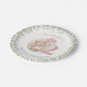 2回目の誕生日かわいいテディベアハートバルーズピンク ペーパープレート (アングル)