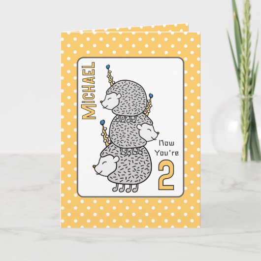 2回目の誕生日かわいいマンガ子供へーおもしろいハリネズミ カード (正面)