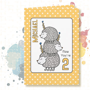 2回目の誕生日かわいいマンガ子供へーおもしろいハリネズミ カード