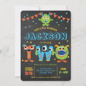 2回目の誕生日かわいい小さなモンスターパーティーの黒板 招待状 (正面)