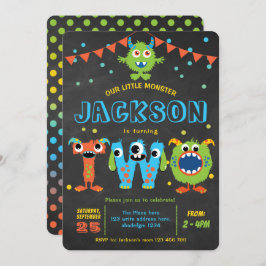2回目の誕生日かわいい小さなモンスターパーティーの黒板 招待状