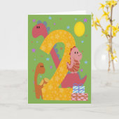 2回目の誕生日かわいい恐竜 カード (黄色い花)