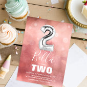 2回目の誕生日のシルバーバルーン |ピンクガーリーパーティー 招待状