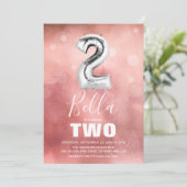 2回目の誕生日のシルバーバルーン |ピンクガーリーパーティー 招待状 (スタンド正面)