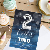 2回目の誕生日のシルバーバルーン |青いパーティー 招待状