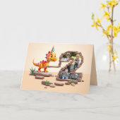 2回目の誕生日のビッグナンバー写真 | ディノリトルドラゴン カード (黄色い花)