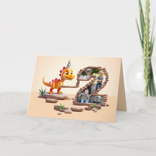 2回目の誕生日のビッグナンバー写真 | ディノリトルドラゴン カード (正面)