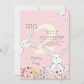 2回目の誕生日の花房とワイルドフラワーピンク&イエロー 招待状 (正面)