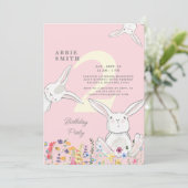 2回目の誕生日の花房とワイルドフラワーピンク&イエロー 招待状 (スタンド正面)