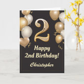 2回目の誕生日の黒と金ゴールドバルーン紙吹雪 カード (黄色い花)
