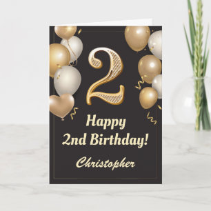 2回目の誕生日の黒と金ゴールドバルーン紙吹雪 カード