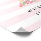 2回目の誕生日ウェルカムサインピンクウォーターカラー花模様 ポスター (角)