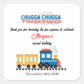 2回目の誕生日カラフル漫画列車 スクエアシール (正面)